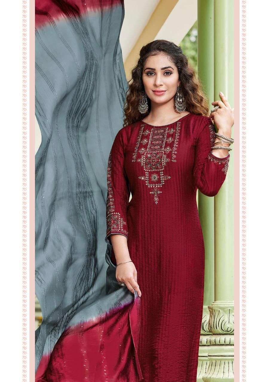 LADIES FLAVOUR COPPER STONE VOL 12 1201 TO 1206 SERIES PURE VISCOSE KURTI PANT WITH DUPPTA CATALOGUE 