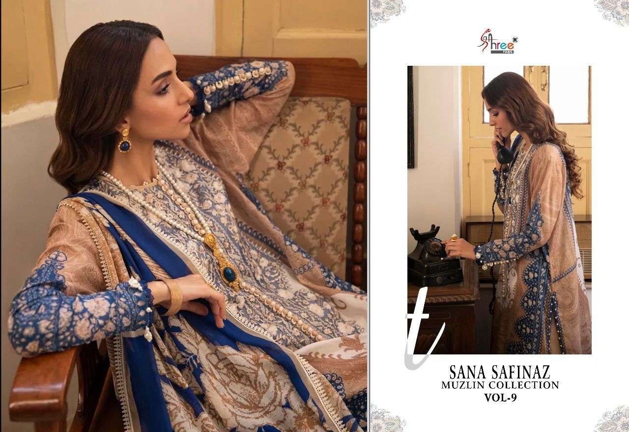 SHREE FAB SANA SAFINAZ MUZLIN COLLECTION VOL 9 2370 TO 2376 SERIES PAKISTANI SUIT CATALOGUE 