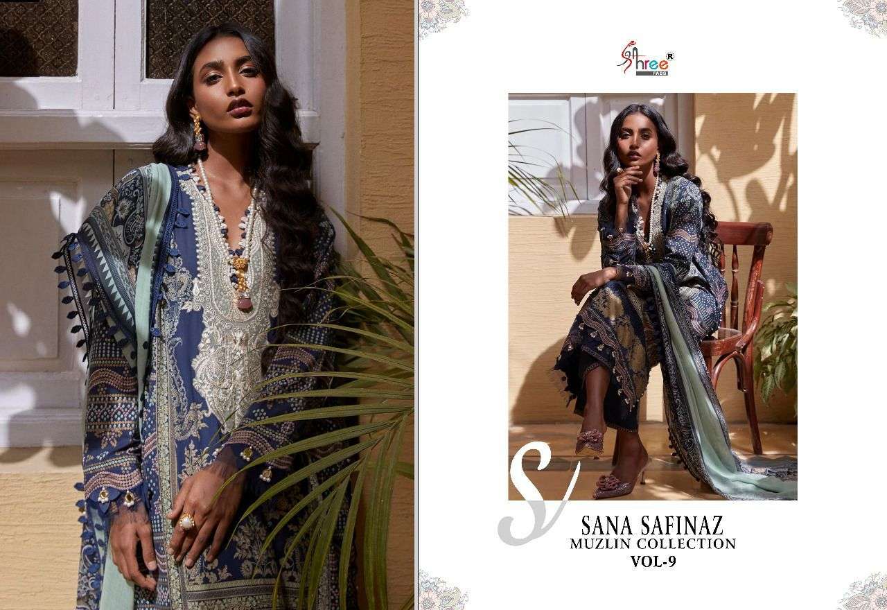 SHREE FAB SANA SAFINAZ MUZLIN COLLECTION VOL 9 2370 TO 2376 SERIES PAKISTANI SUIT CATALOGUE 