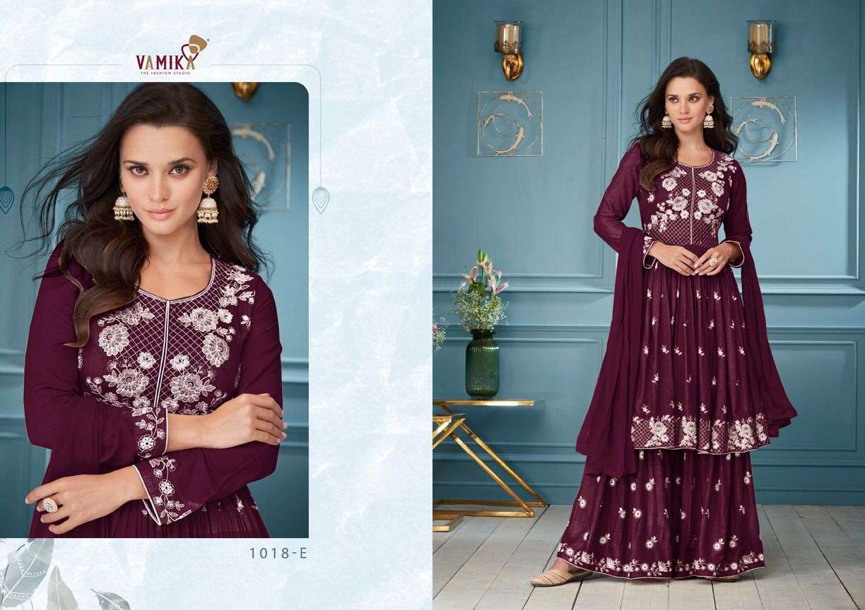 VAMIKA LAKHNAWI VOL 3 DARK COLOR RAYON EMB WORK DESIGNER SHARARA SUIT SUPPLIER IN SURAT 