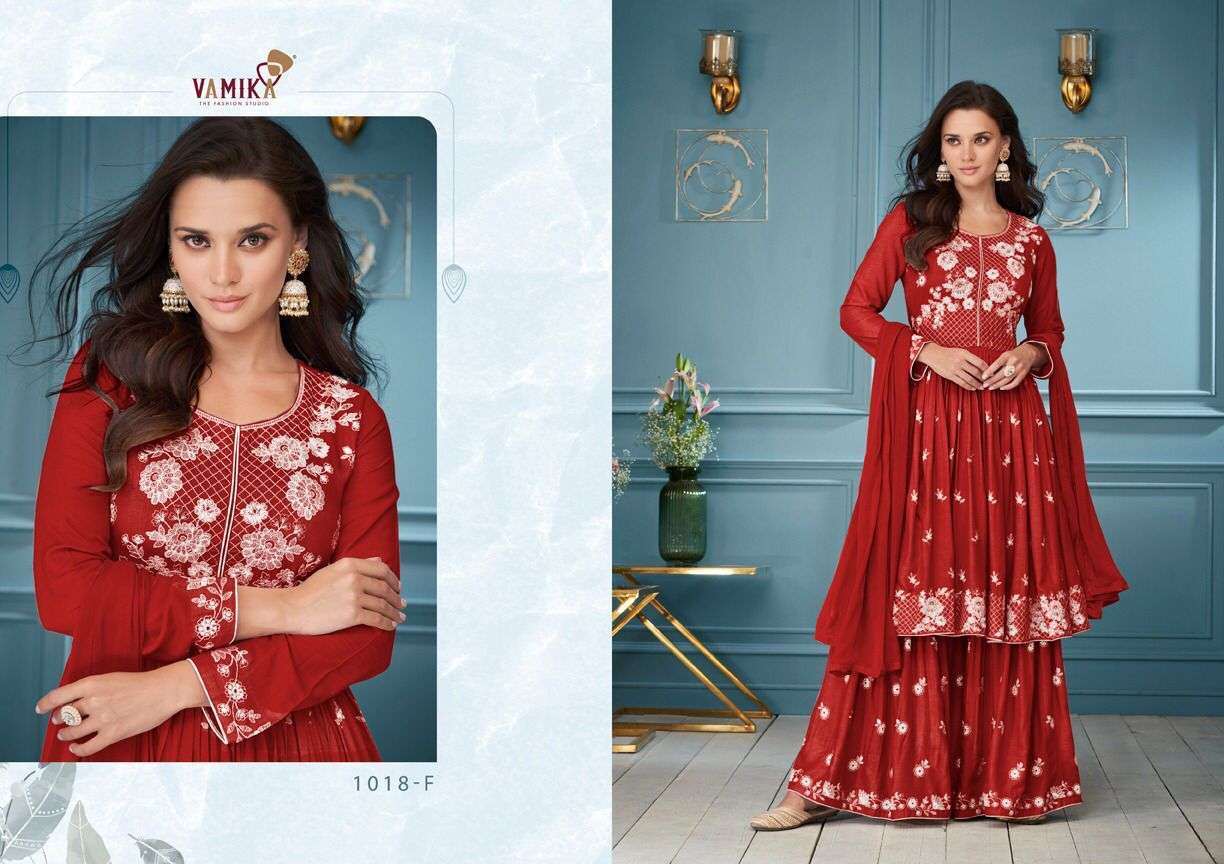 VAMIKA LAKHNAWI VOL 3 DARK COLOR RAYON EMB WORK DESIGNER SHARARA SUIT SUPPLIER IN SURAT 