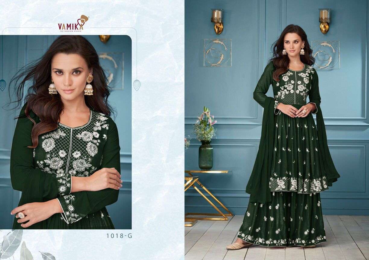 VAMIKA LAKHNAWI VOL 3 DARK COLOR RAYON EMB WORK DESIGNER SHARARA SUIT SUPPLIER IN SURAT 