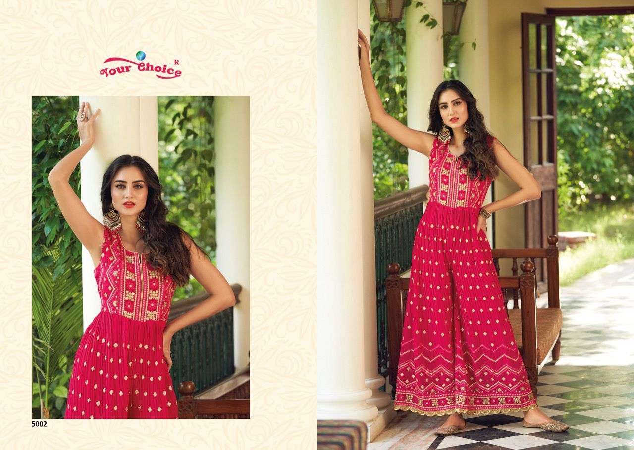 YOUR CHOICE JUMP SUITS 5001 TO 5006 SERIES BLOOMIG GEORGETTE CATALOGUE COLLECTION 2022