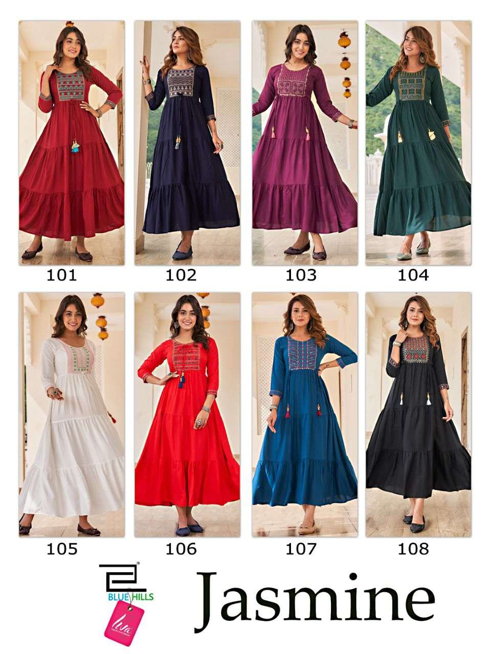 BLUE HILLS JASMINE DESIGNER RAYON GOWN KURTI AT WHOLESALE RATE CATALOGUE 
