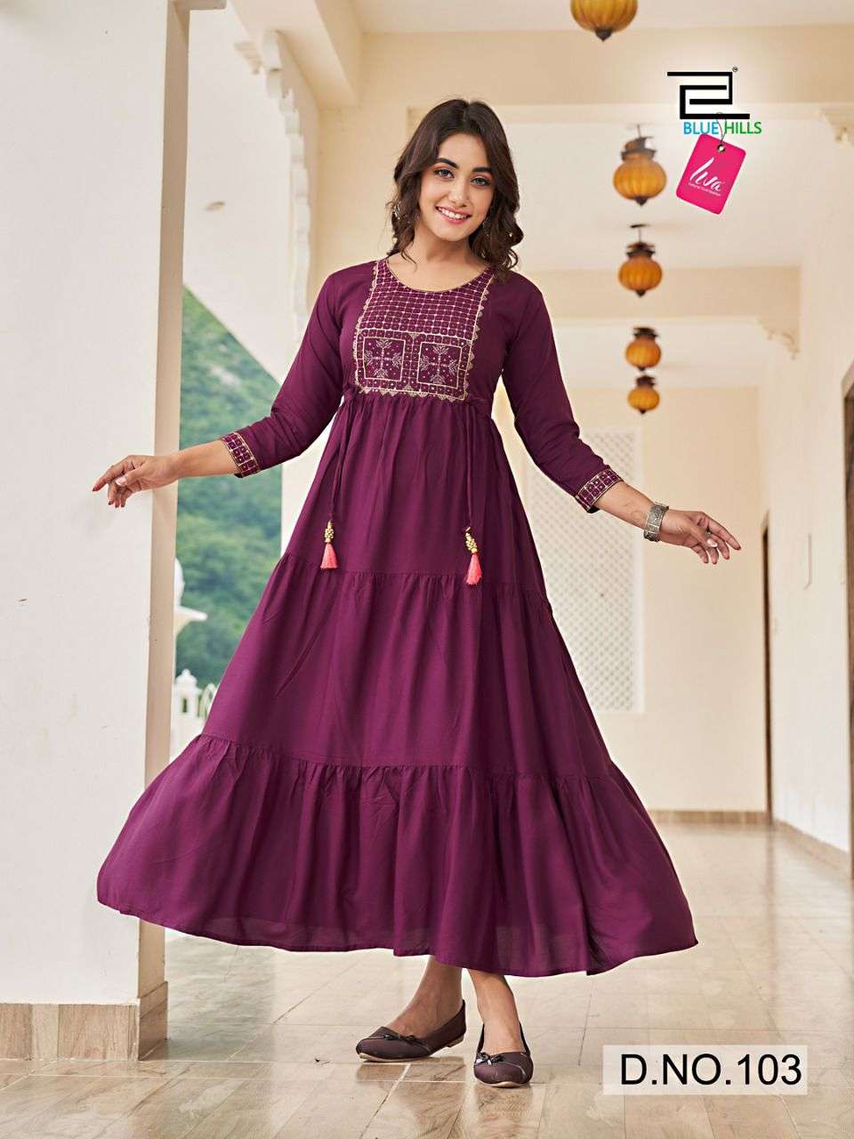 BLUE HILLS JASMINE DESIGNER RAYON GOWN KURTI AT WHOLESALE RATE CATALOGUE 