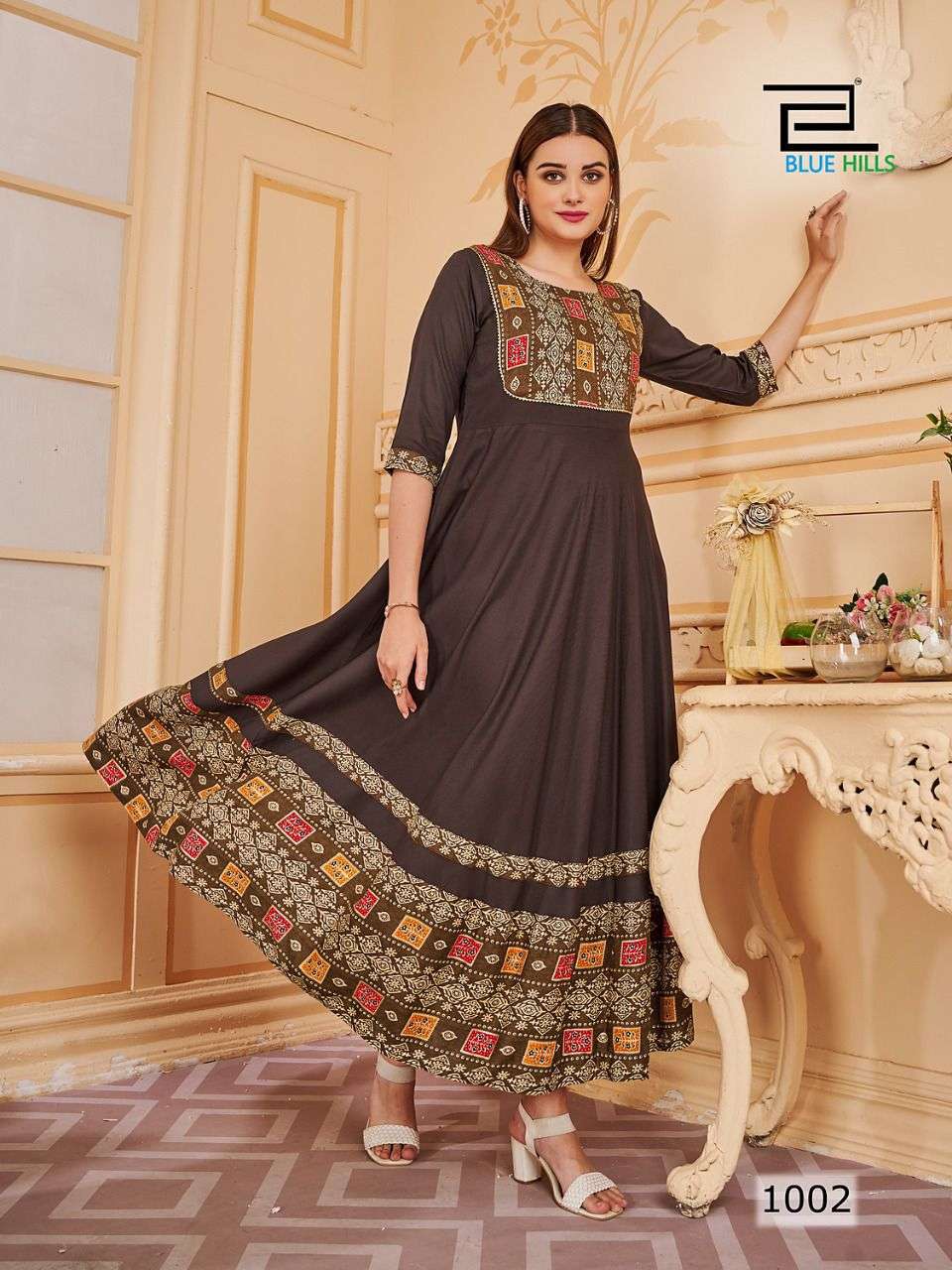 BLUE HILLS PRINCES RAYON PRINTED LONG GOWN NEW CATALOGUE 2022