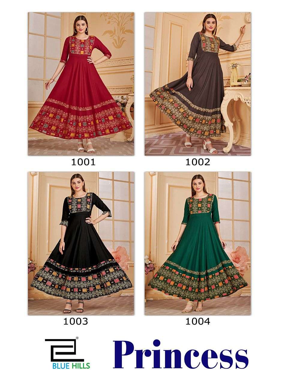 BLUE HILLS PRINCES RAYON PRINTED LONG GOWN NEW CATALOGUE 2022
