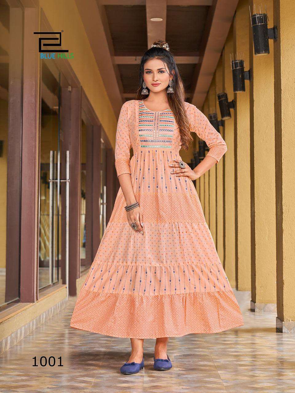 BLUE HILLS SIZZLING ANARKALI GOWN STYLE KURTI CATALOGUE 2022