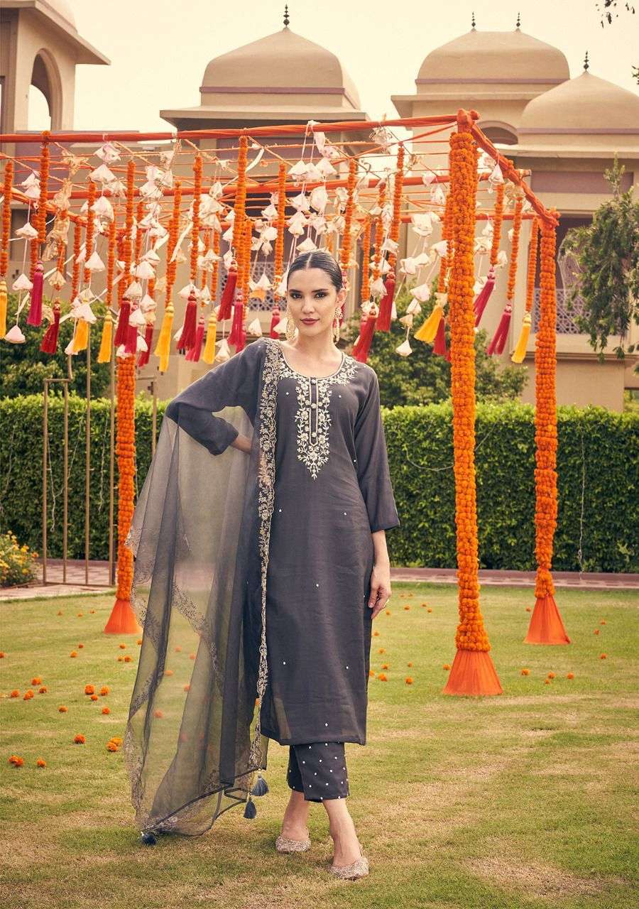KALKI FASHION PHOOL VISCOSE SILK KURTI PANT WITH DUPATTA 3 PCS NEW CATALOGUE 2022