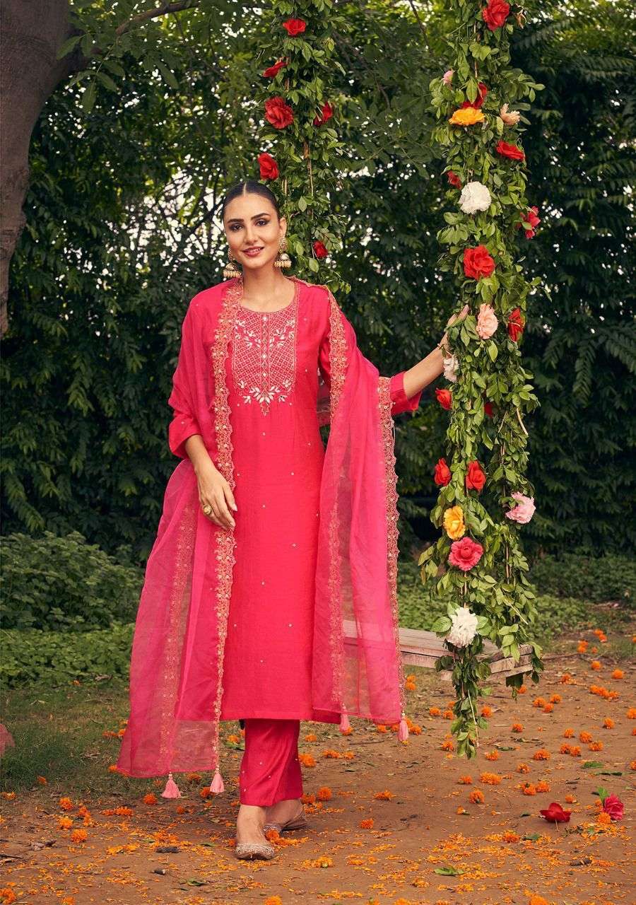 KALKI FASHION PHOOL VISCOSE SILK KURTI PANT WITH DUPATTA 3 PCS NEW CATALOGUE 2022