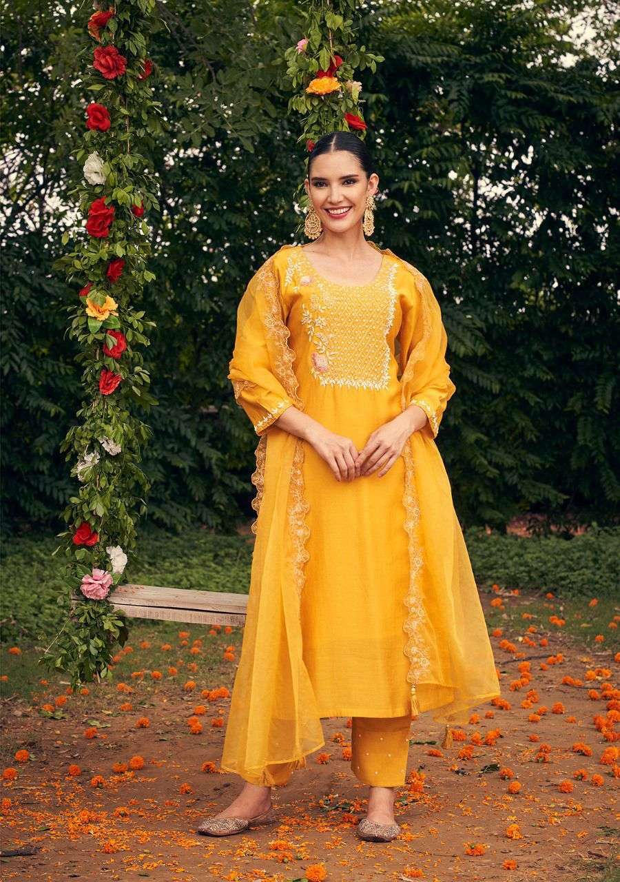 KALKI FASHION PHOOL VISCOSE SILK KURTI PANT WITH DUPATTA 3 PCS NEW CATALOGUE 2022