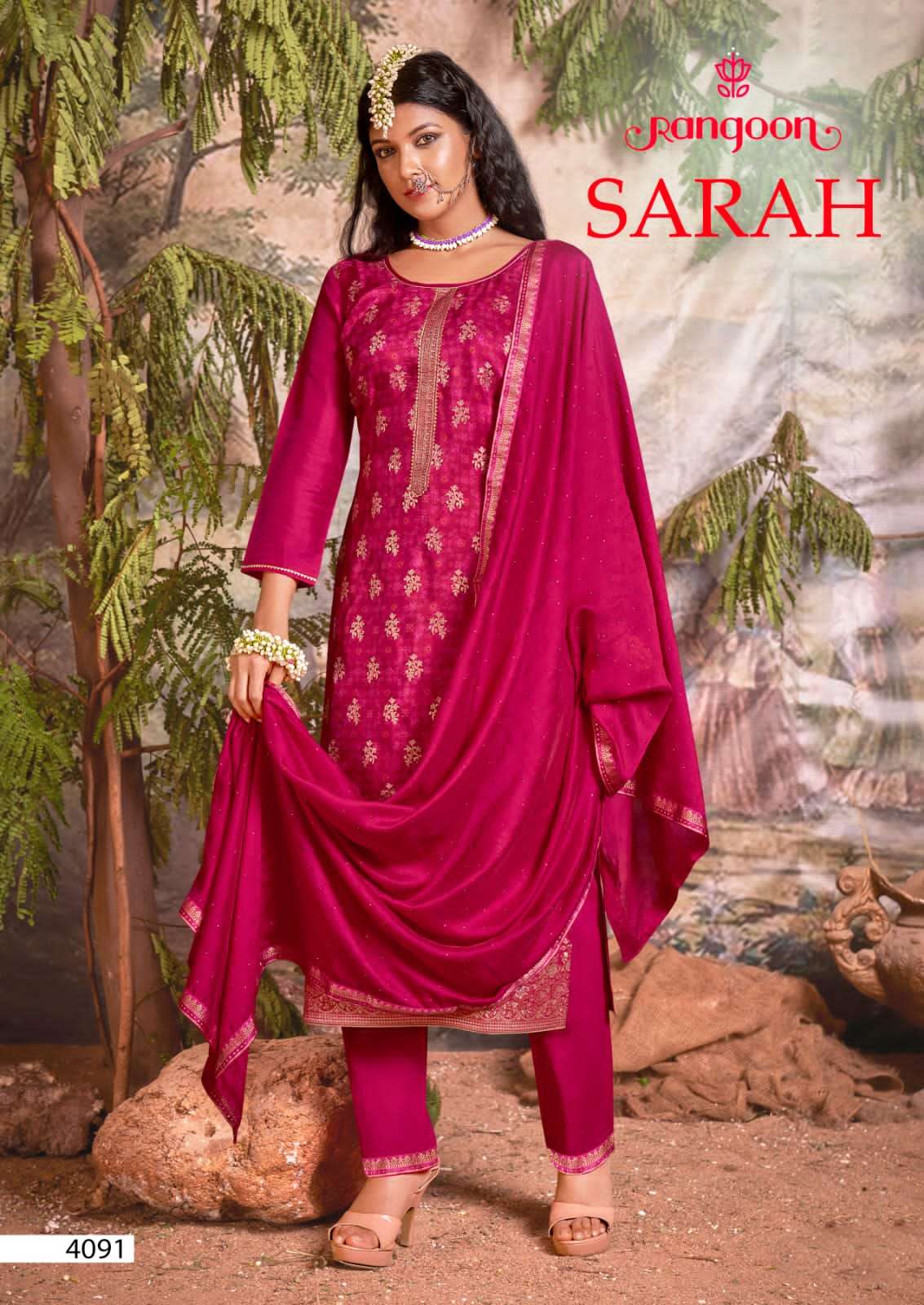 RANGOON SARAH DOLA MUSLIN TOP BOTTOM WITH DUPATTA 3 PC NEW CATALOGUE 2022