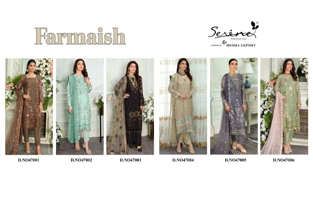 SERENE FARMAISH 47001 TO 47006 FOX GEORGETTE PAKISTANI SALWER KAMEEZ CATALOGUE 
