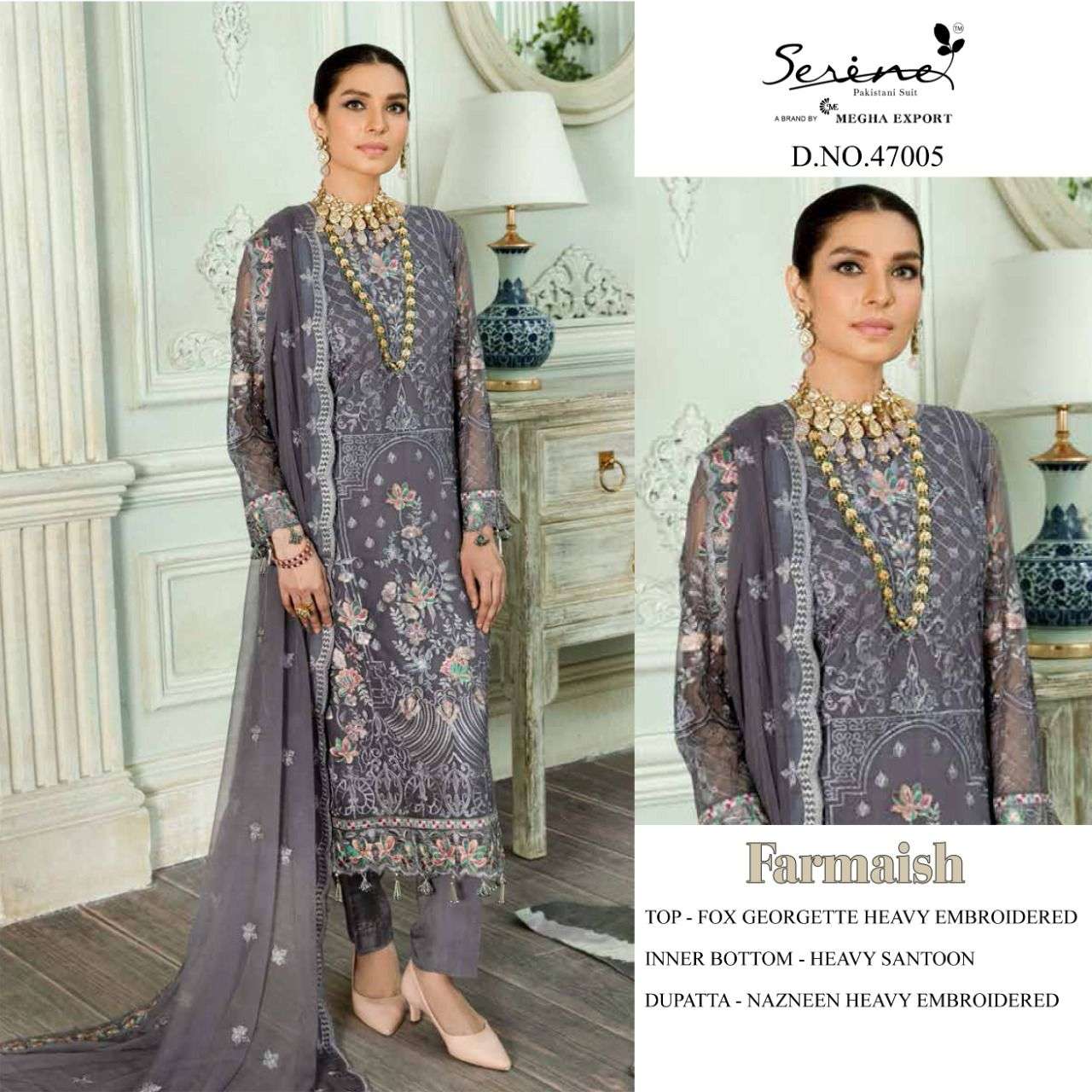 SERENE FARMAISH 47001 TO 47006 FOX GEORGETTE PAKISTANI SALWER KAMEEZ CATALOGUE 