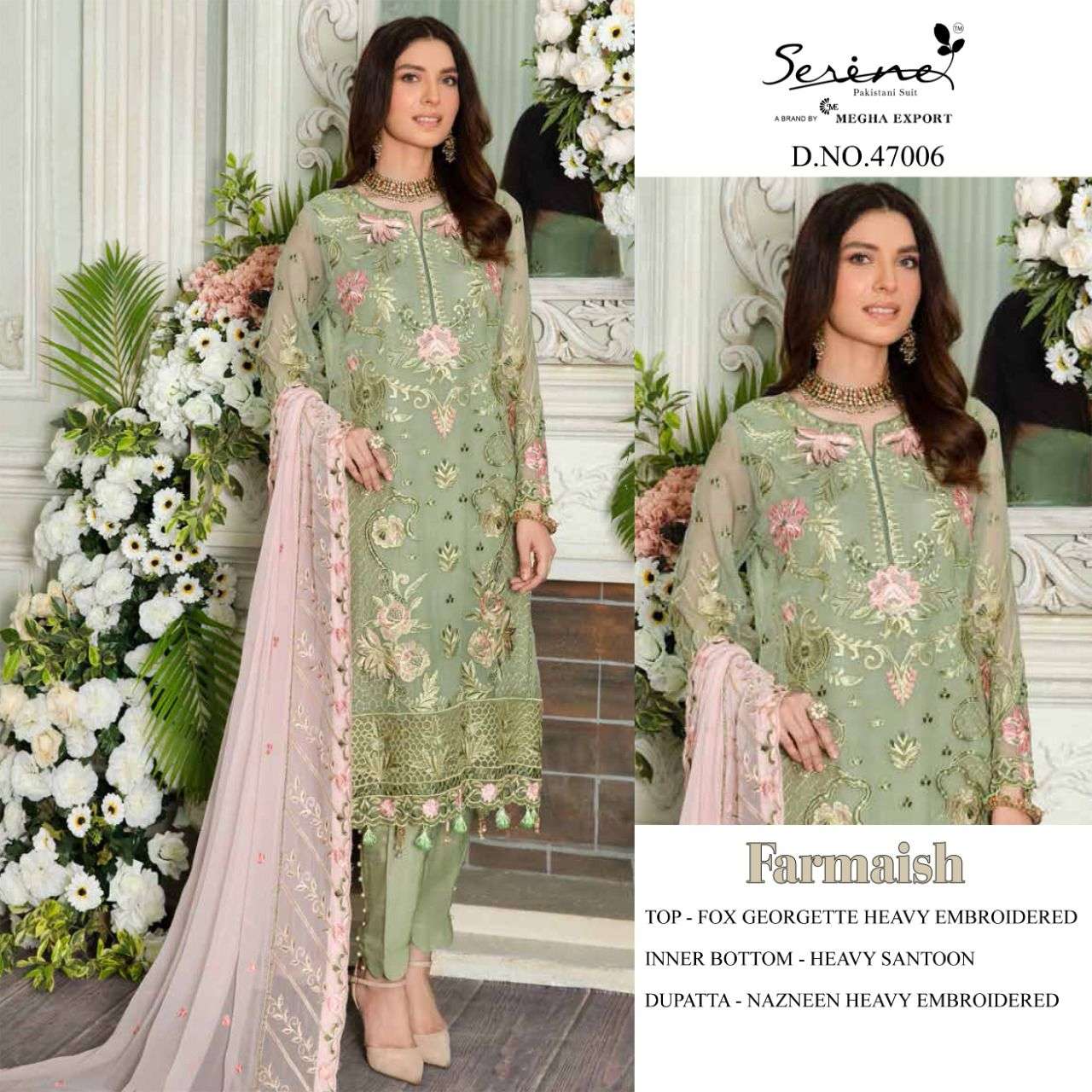 SERENE FARMAISH 47001 TO 47006 FOX GEORGETTE PAKISTANI SALWER KAMEEZ CATALOGUE 