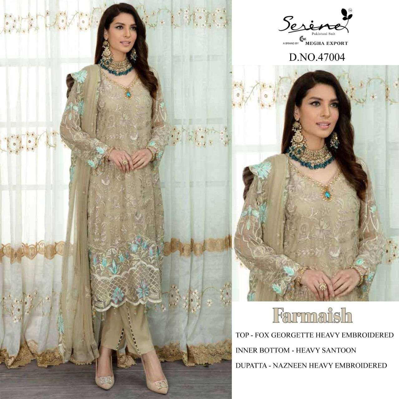 SERENE FARMAISH 47001 TO 47006 FOX GEORGETTE PAKISTANI SALWER KAMEEZ CATALOGUE 