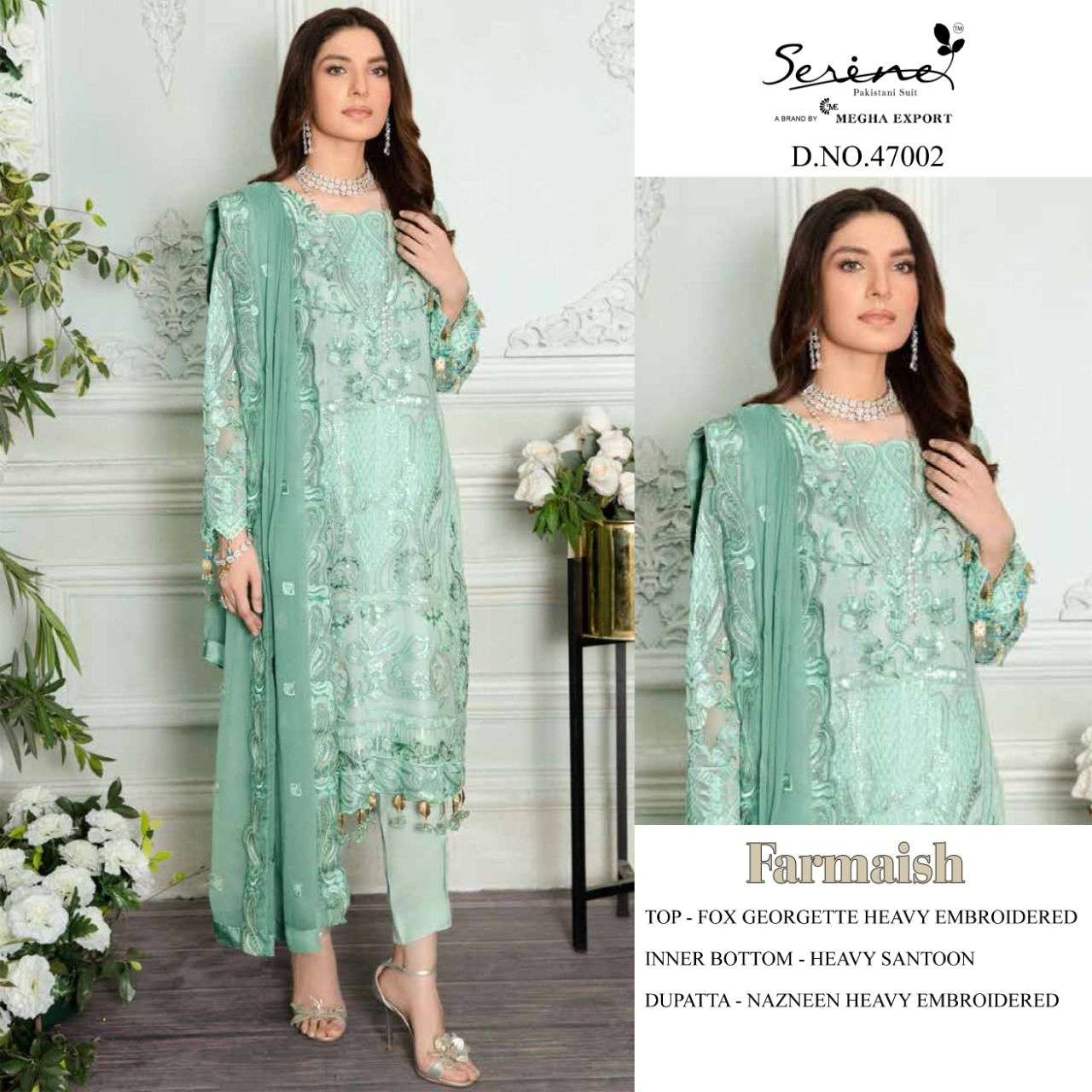 SERENE FARMAISH 47001 TO 47006 FOX GEORGETTE PAKISTANI SALWER KAMEEZ CATALOGUE 