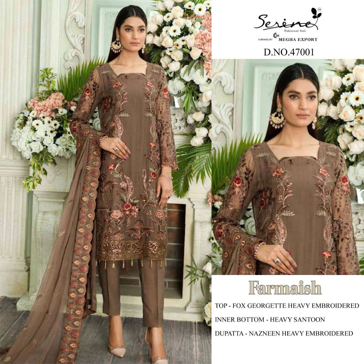 SERENE FARMAISH 47001 TO 47006 FOX GEORGETTE PAKISTANI SALWER KAMEEZ CATALOGUE 