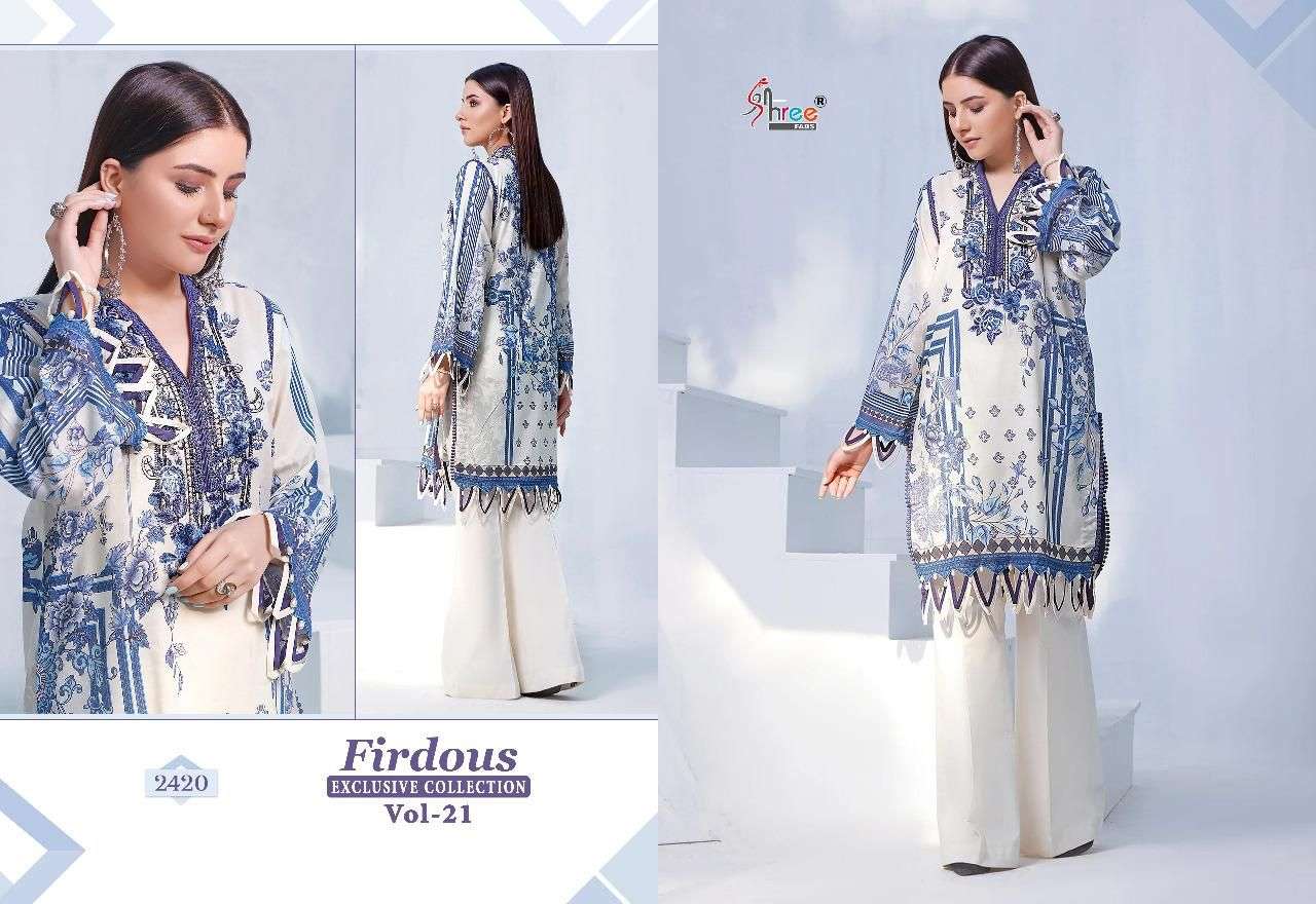 SHREE FAB FIRDOUS VOL 21 PAKISTANI COTTON SUIT AT WHOLESALE RATE NEW CATALOGUE 2022