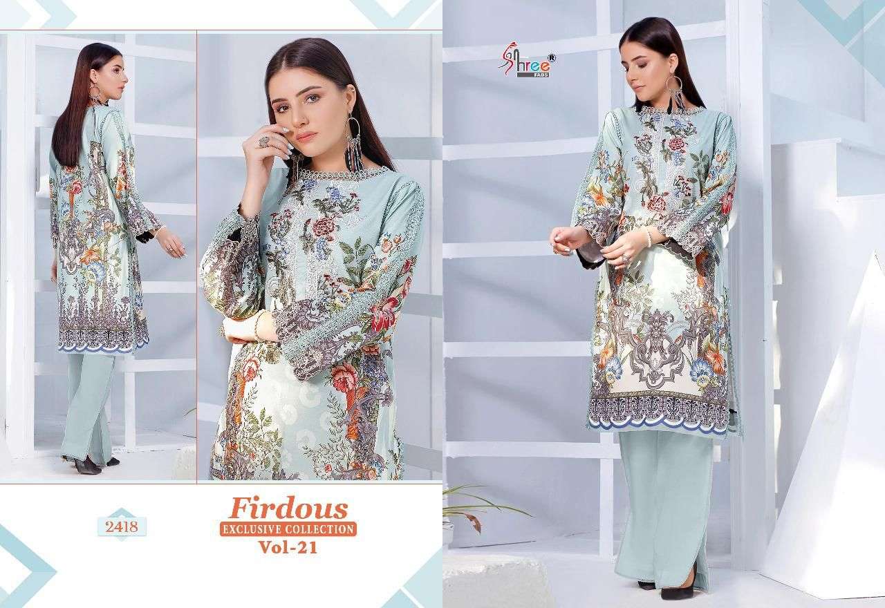 SHREE FAB FIRDOUS VOL 21 PAKISTANI COTTON SUIT AT WHOLESALE RATE NEW CATALOGUE 2022