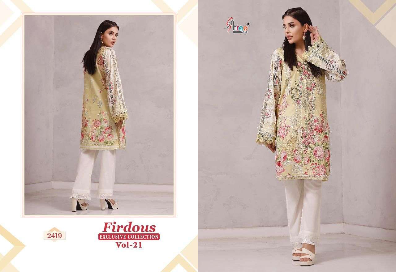 SHREE FAB FIRDOUS VOL 21 PAKISTANI COTTON SUIT AT WHOLESALE RATE NEW CATALOGUE 2022