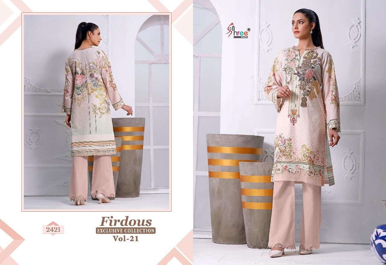 SHREE FAB FIRDOUS VOL 21 PAKISTANI COTTON SUIT AT WHOLESALE RATE NEW CATALOGUE 2022