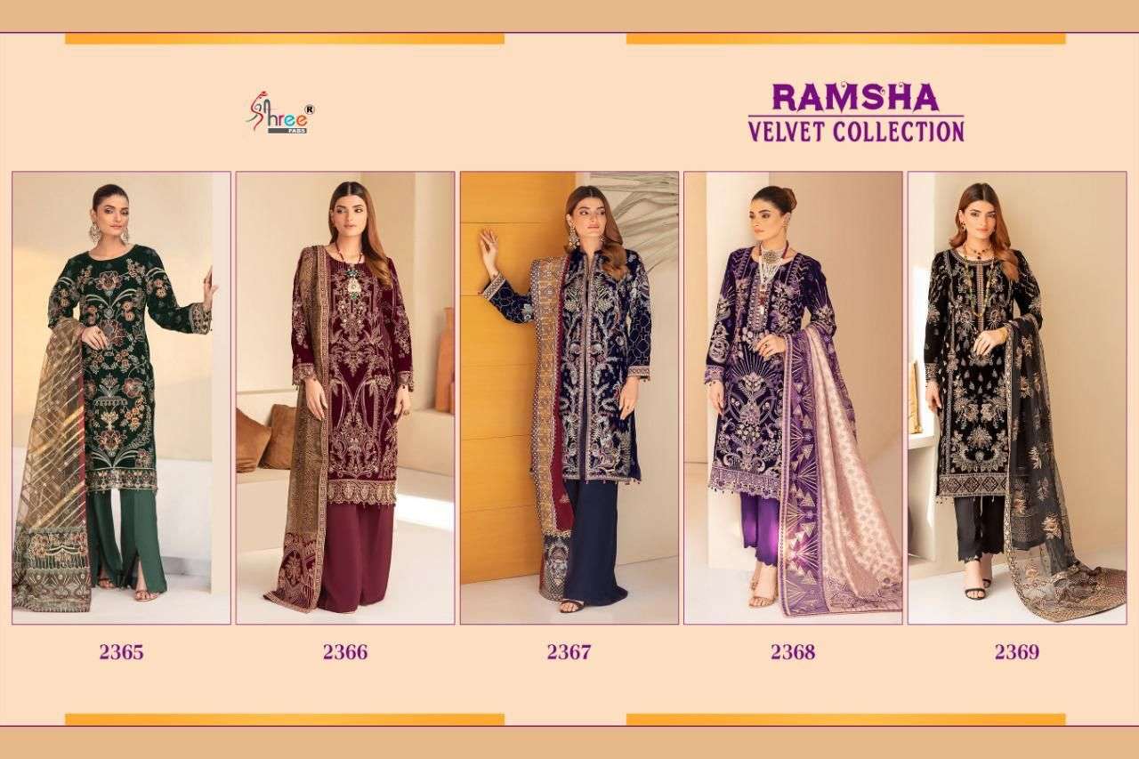 SHREE FAB RAMSHA VELVET COLLECTION 2365 TO 2369 SERIES PAKISTANI SUIT CATALOGUE 