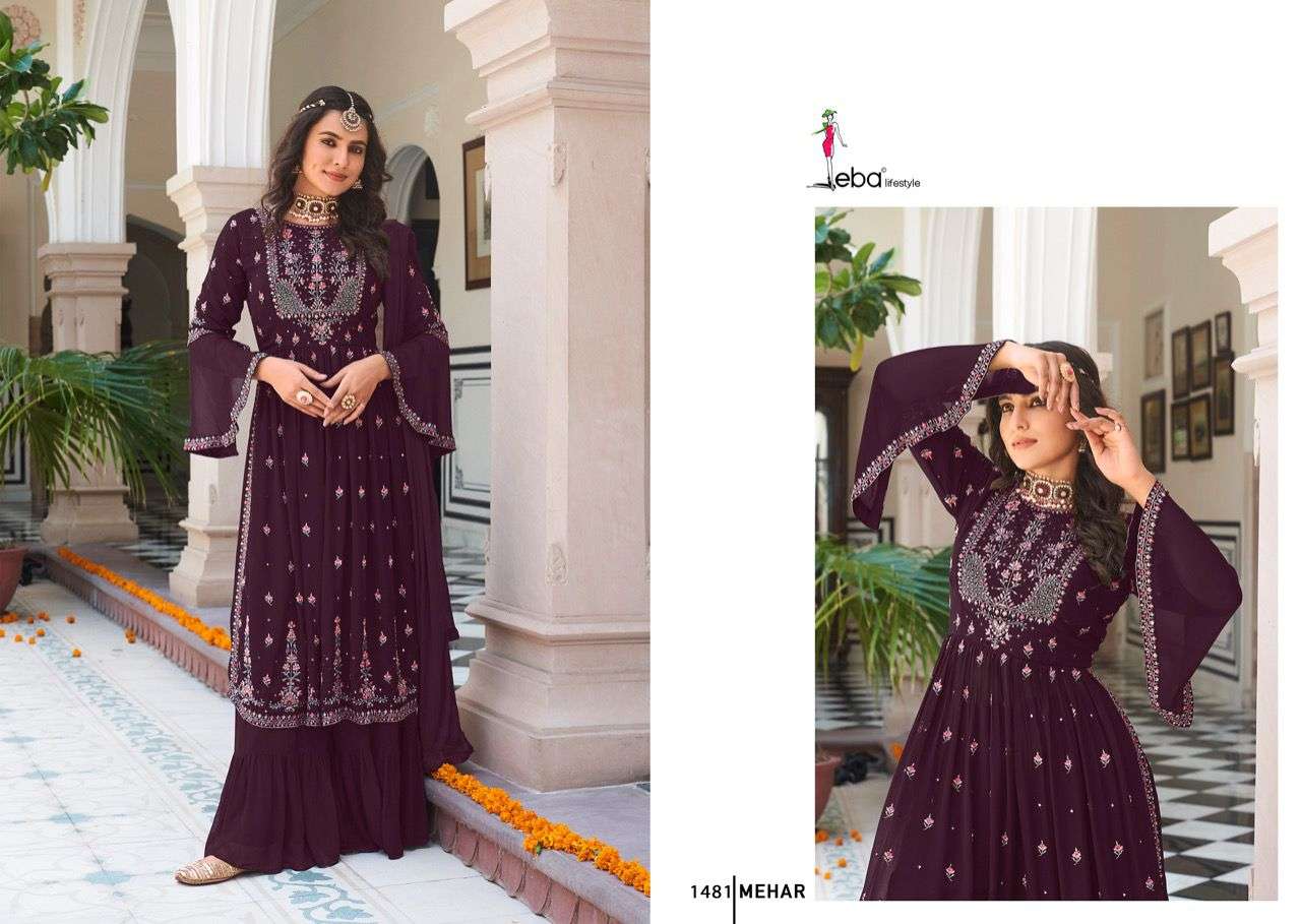 EBA LIFESTYLE MEHAR FOUX GEORGETTE PARTY WEAR SALWER SUIT NEW CATALOGUE 