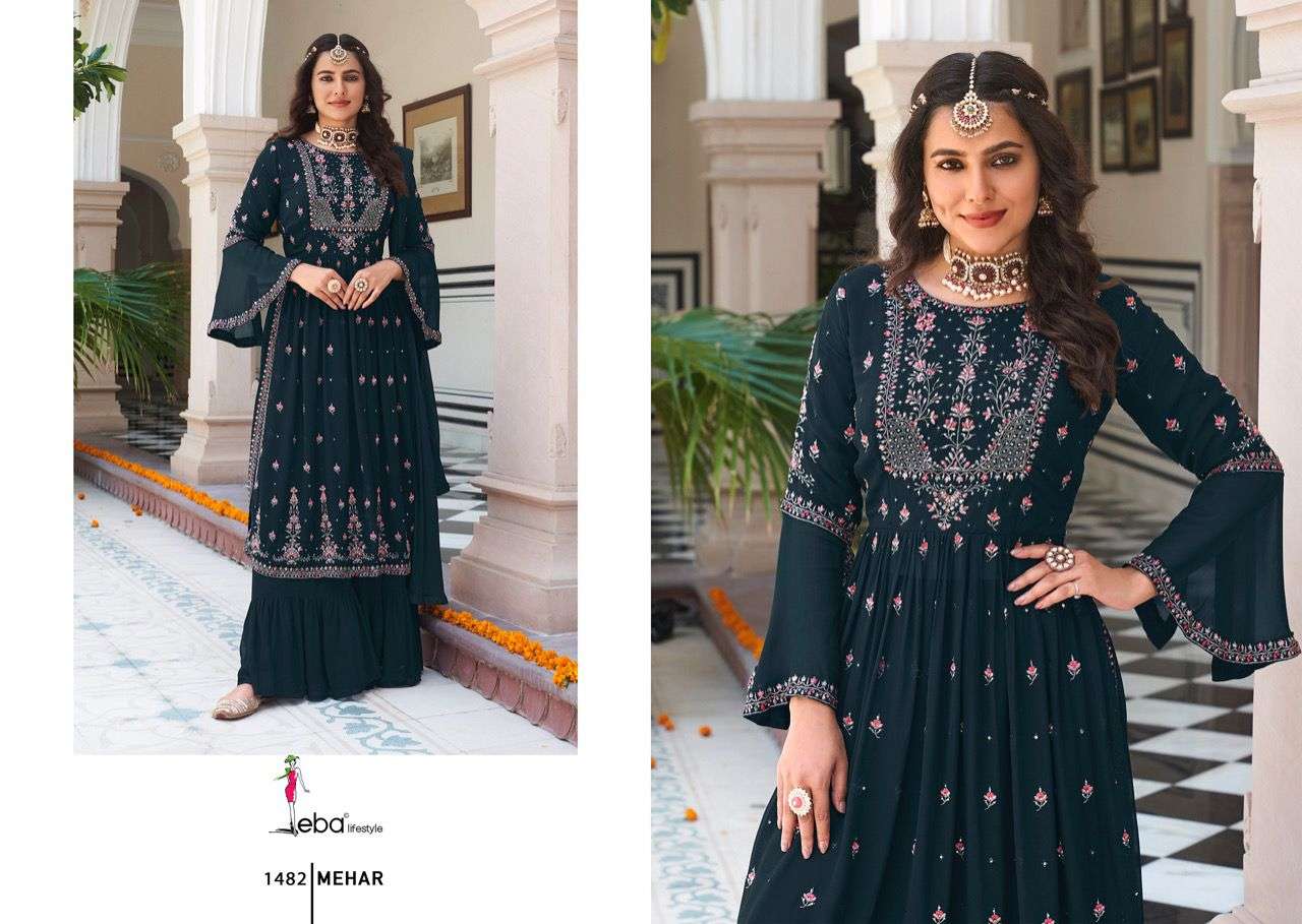 EBA LIFESTYLE MEHAR FOUX GEORGETTE PARTY WEAR SALWER SUIT NEW CATALOGUE 