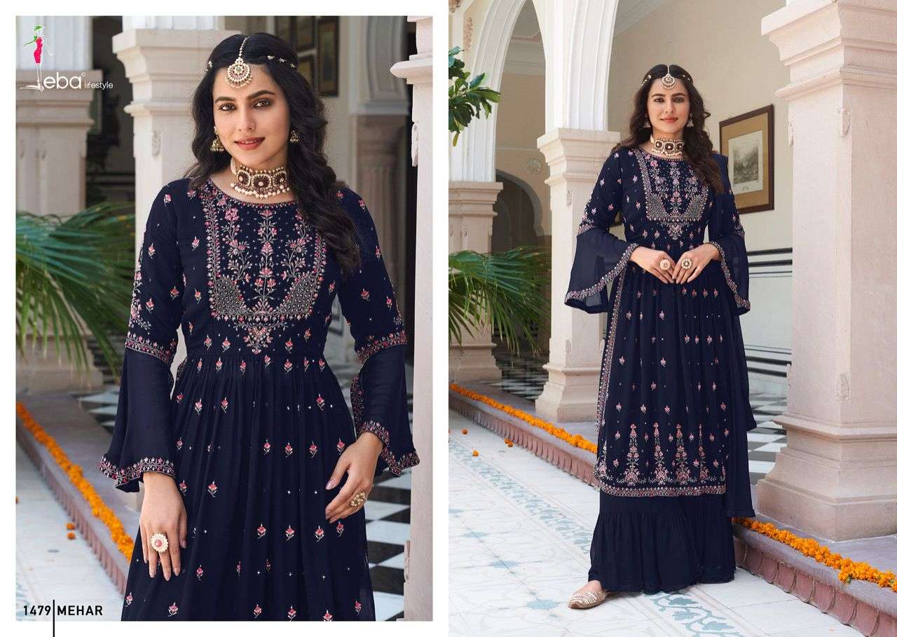 EBA LIFESTYLE MEHAR FOUX GEORGETTE PARTY WEAR SALWER SUIT NEW CATALOGUE 