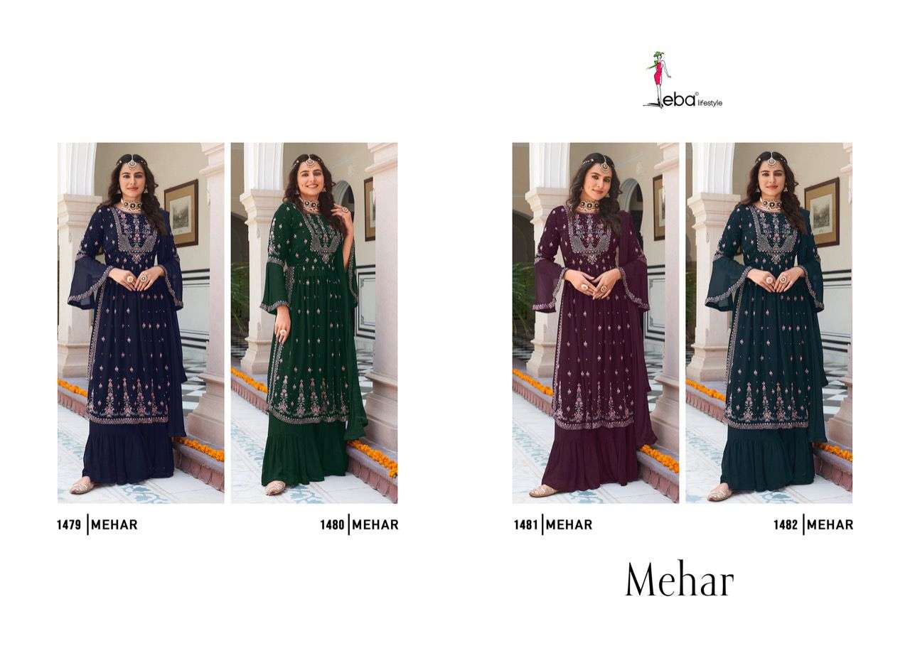 EBA LIFESTYLE MEHAR FOUX GEORGETTE PARTY WEAR SALWER SUIT NEW CATALOGUE 