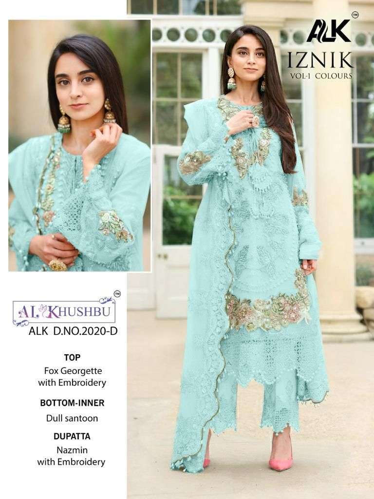 AL KHUSHBU IZNIK VOL 1 COLOURS GEORGETTE PAKISTANI SUITS CATALOGUE 2022