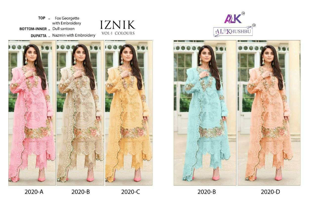AL KHUSHBU IZNIK VOL 1 COLOURS GEORGETTE PAKISTANI SUITS CATALOGUE 2022