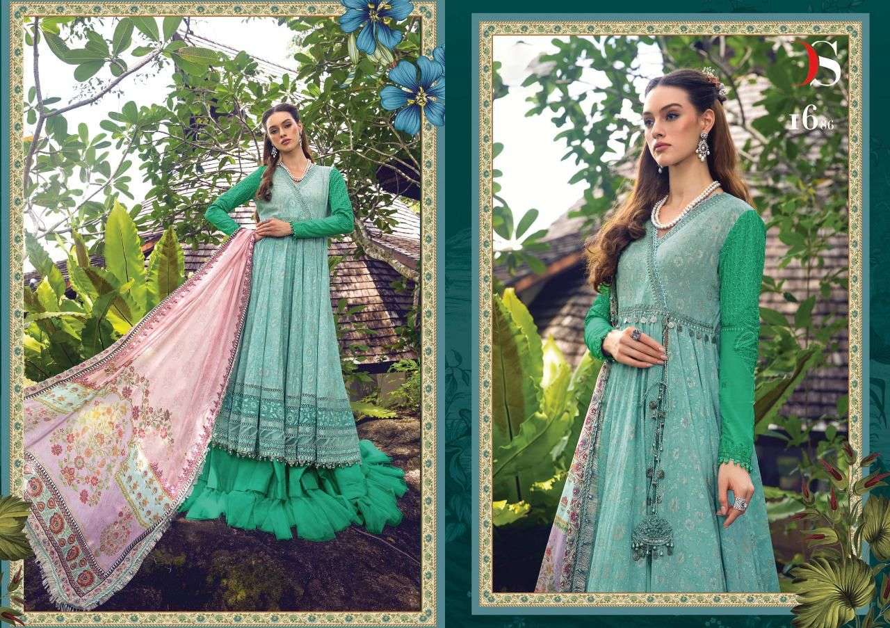 DEEPSY SUIT MARIA B M PRINT 22 VOL 3 1681 TO 1688 SERIES PASHMINA SUITS WINTER CATALOGUE