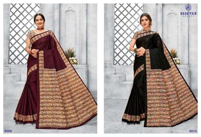 DEEPTEX MOTHER INDIA VOL 45 PURE COTTON PRINTED SAREE LATEST CATALOGUE