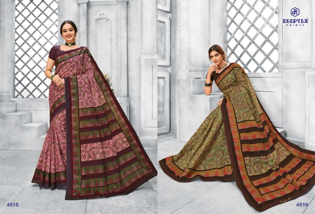 DEEPTEX MOTHER INDIA VOL 45 PURE COTTON PRINTED SAREE LATEST CATALOGUE