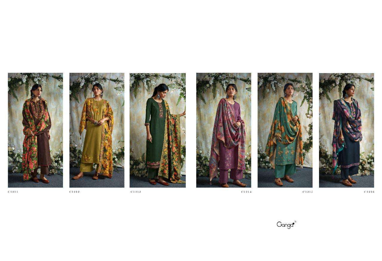 GANGA AHAMA WOOL PASHMINA DOBBY EMBROIDERY SUITS WINTER CATALOGUE