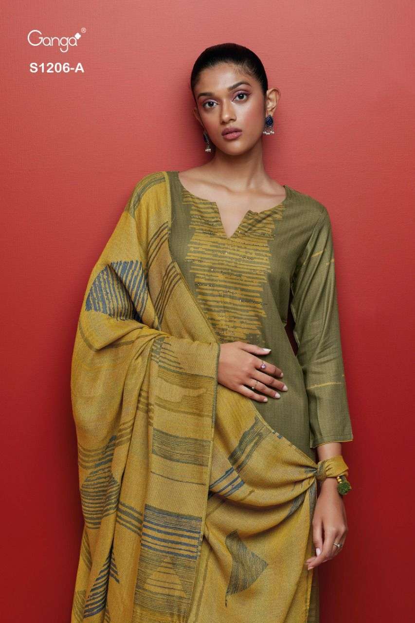 GANGA EVELEEN 1206 SERIES PASHMINA DOBBY PRINTED WINTER SUIT NEW CATALOGUE 2022