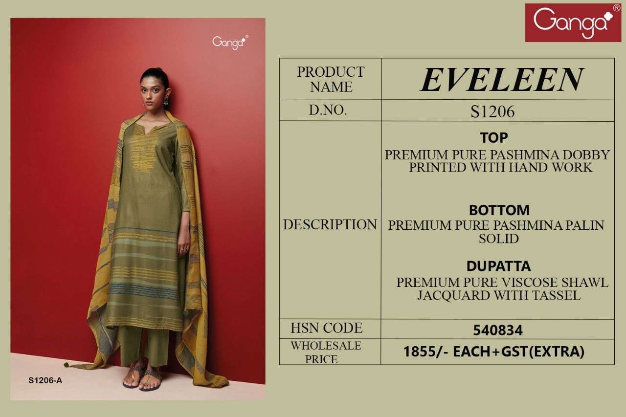 GANGA EVELEEN 1206 SERIES PASHMINA DOBBY PRINTED WINTER SUIT NEW CATALOGUE 2022