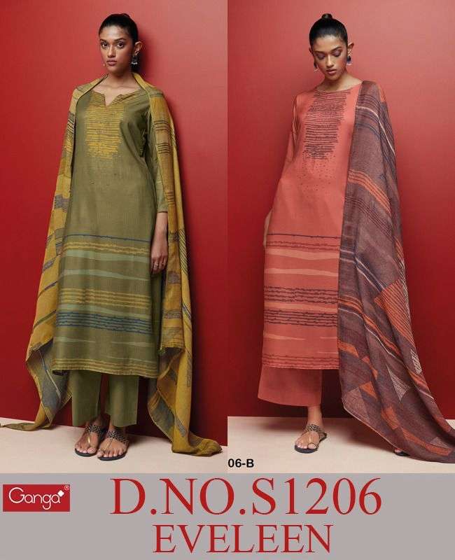 GANGA EVELEEN 1206 SERIES PASHMINA DOBBY PRINTED WINTER SUIT NEW CATALOGUE 2022