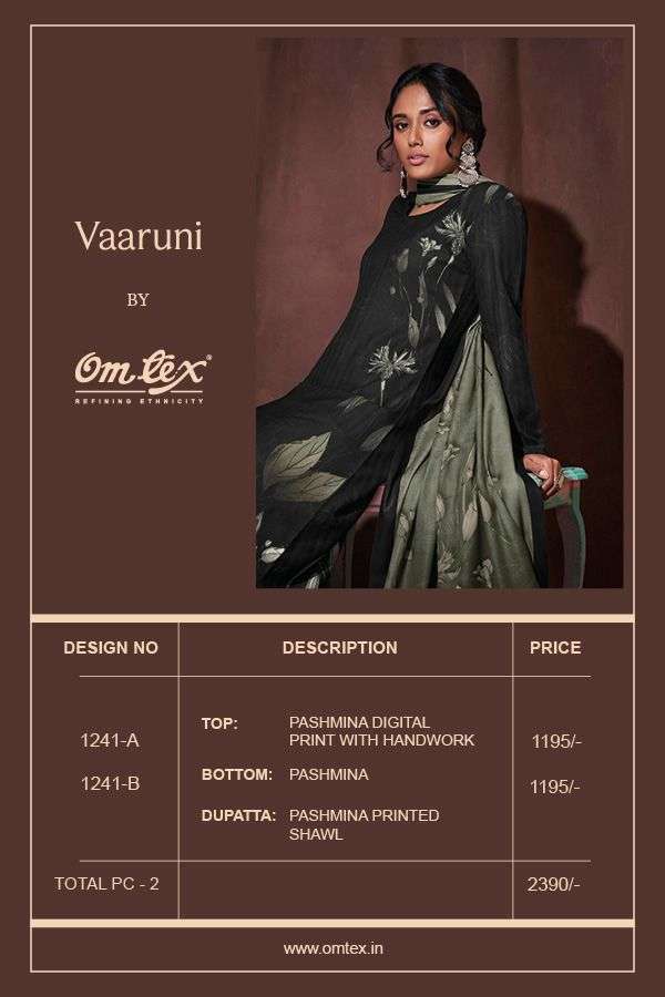 OMTEX VAARUNI PASHMINA DIGITAL PRINT HANDWORK WINTER SUIT CATALOGUE 2022