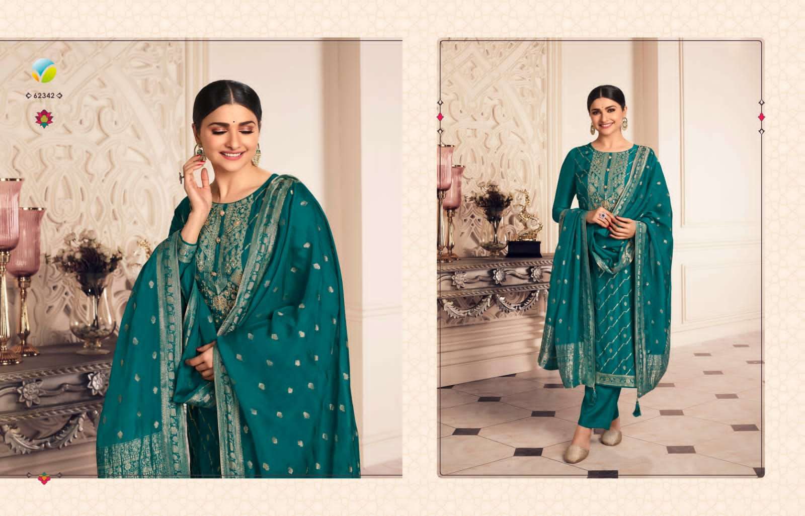 VINAY KASEESH AARADHYA 62341-62346 VISCOSE DOLA JACQUARD HAND EMBROIDERED SUITS LATEST CATALOGUE