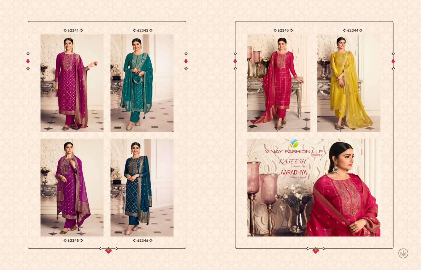 VINAY KASEESH AARADHYA 62341-62346 VISCOSE DOLA JACQUARD HAND EMBROIDERED SUITS LATEST CATALOGUE