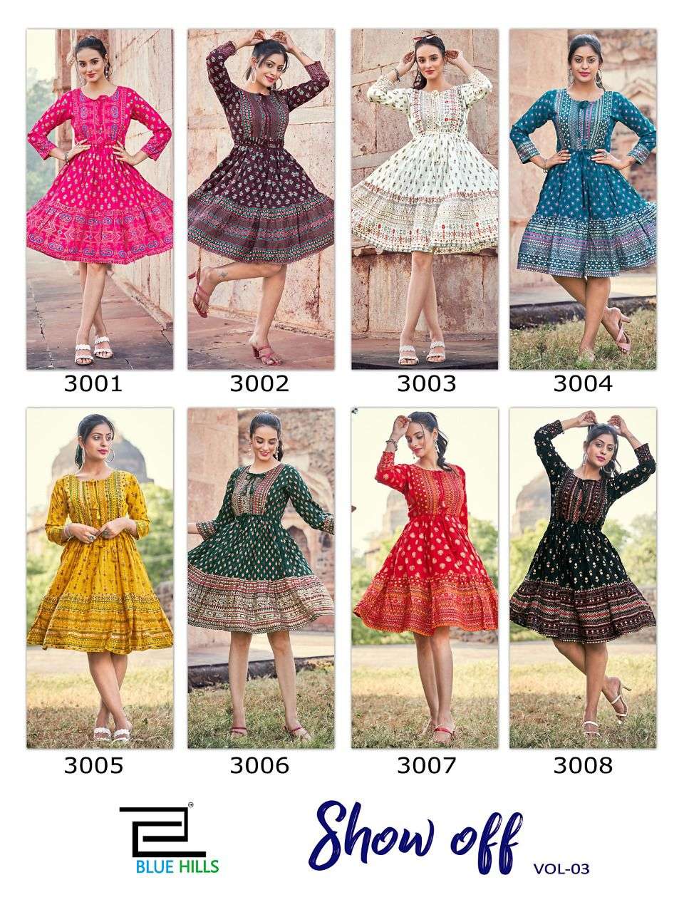 BLUE HILLS SHOW OFF VOL 3 FANCY RAYON SHORT KURTIS CATALOGUE