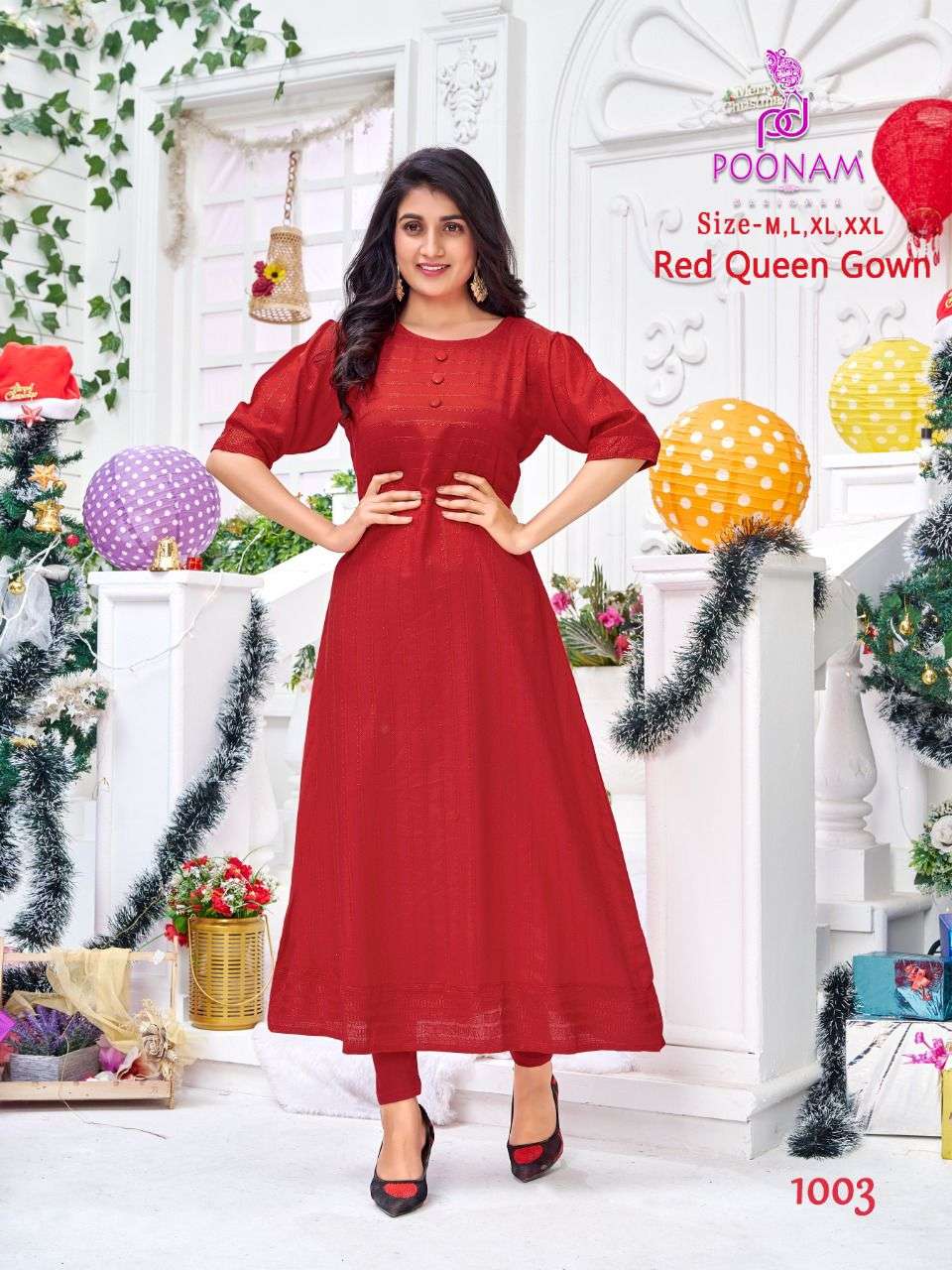 BEST SELLER - Girls Long Ruffle Holiday/Christmas Dresses - Red Points