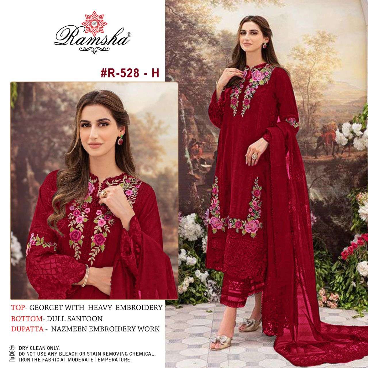 RAMSHA 528 NX GEORGETTE EMBROIDERY PAKISTANI SUITS CATALOGUE 2022