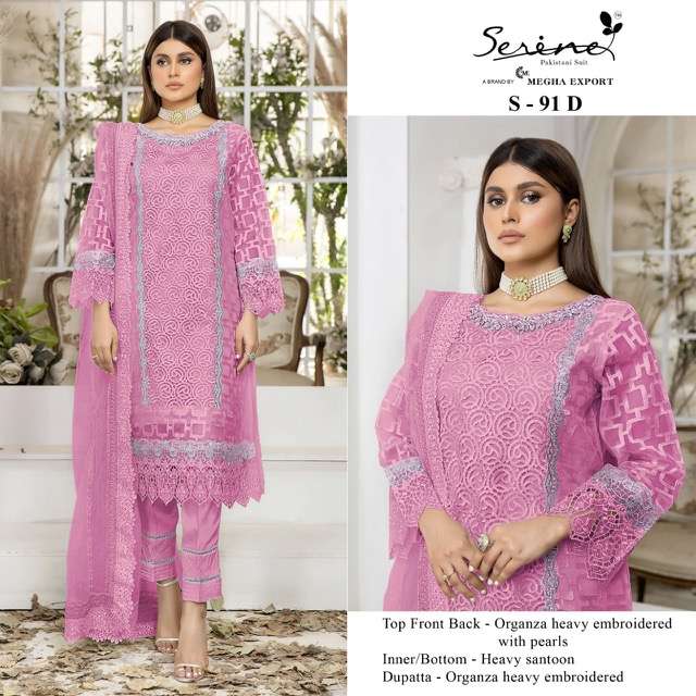 SERENE S 91 ORGANZA EMBROIDERY PAKISTANI SUITS CATALOGUE 2022