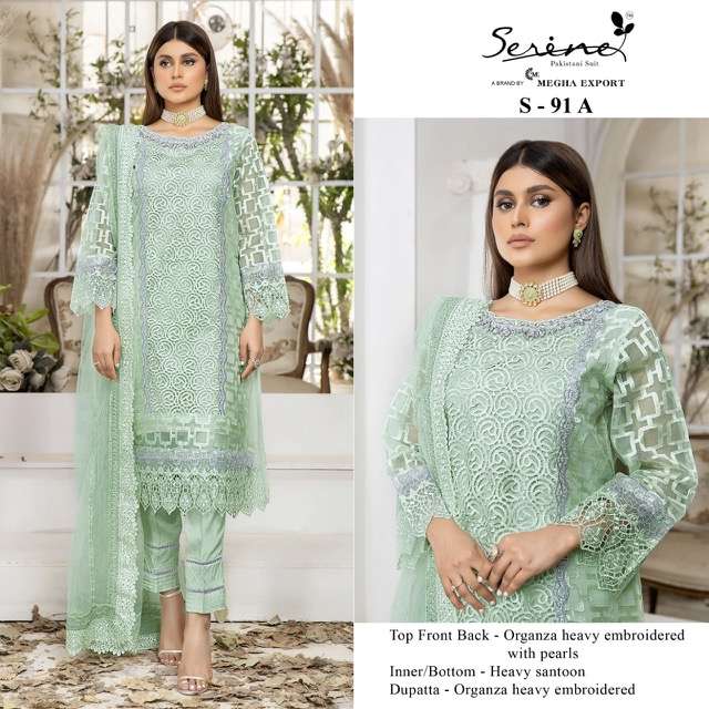 SERENE S 91 ORGANZA EMBROIDERY PAKISTANI SUITS CATALOGUE 2022