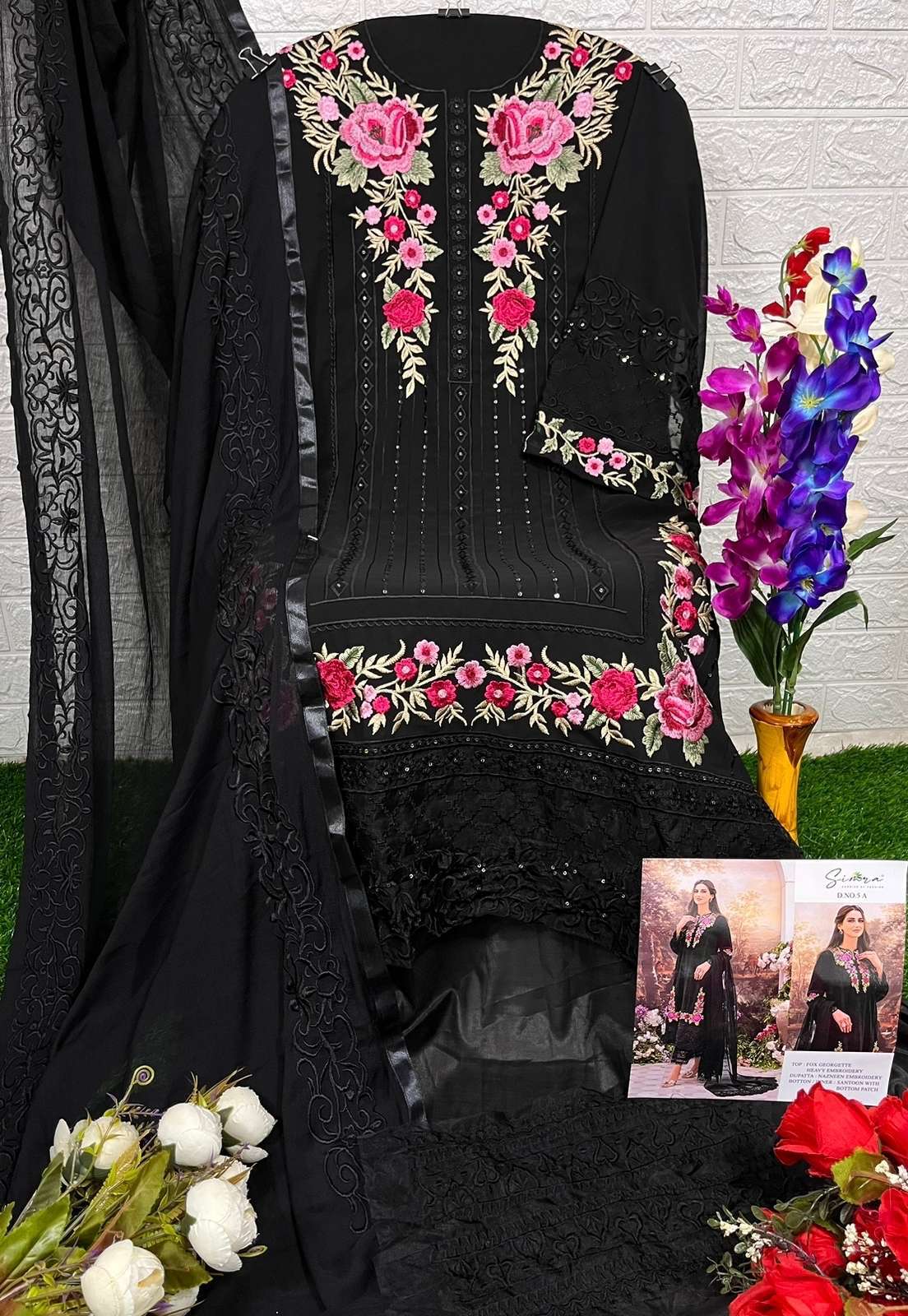 SIMRA DESIGN 5 AB PAKSITANI DRESS WHITE AND BLACK COLOR