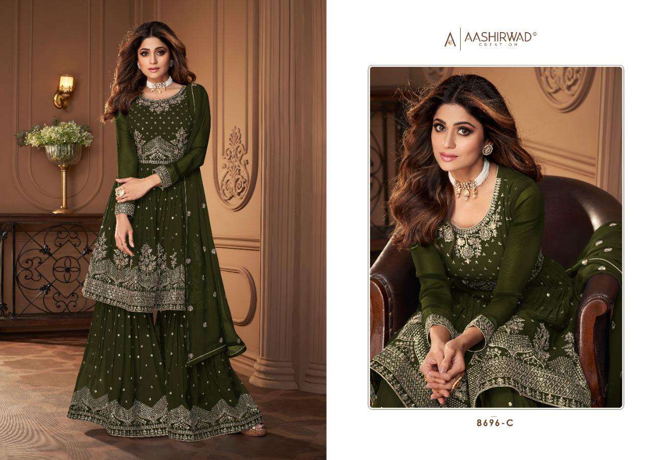 AASHIRWAD CREATION HEROINE GOLD GEORGETTE SALWAR SUITS LATEST CATALOGUE 2023